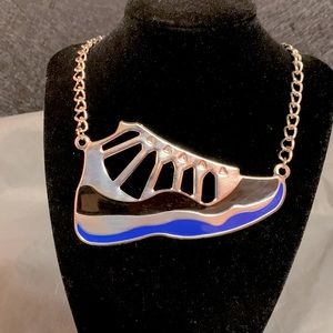 Blue and Black Sneaker Necklace with Silver Chain